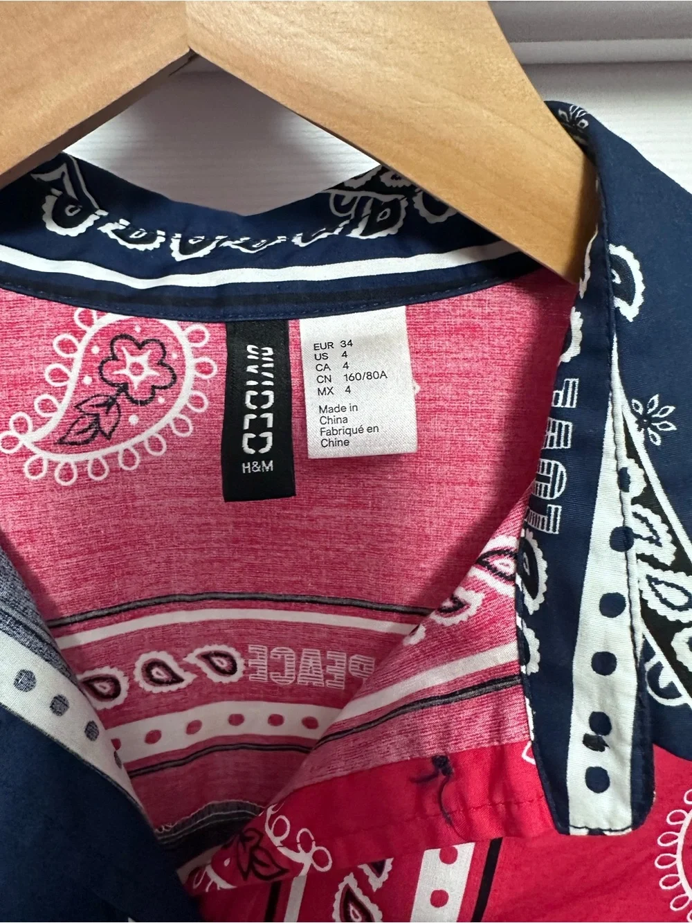 H&M Red and Navy Bandana Patchwork Shirt - Picture 3 of 3